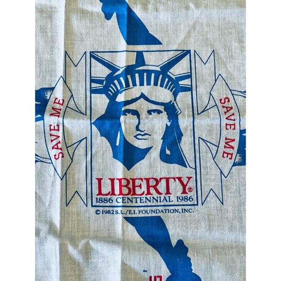 Commemorative Statue Of Liberty Centennial 1986 Cotton Handkerchief With Save Me - Picture 1 of 8
